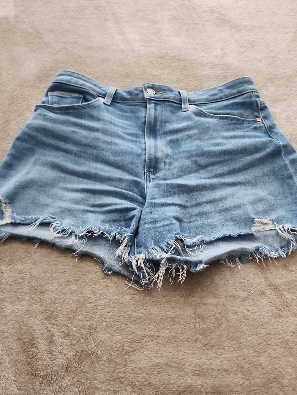 PAIGE Light Blue Distressed Denim Shorts
